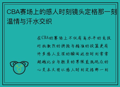 CBA赛场上的感人时刻镜头定格那一刻温情与汗水交织